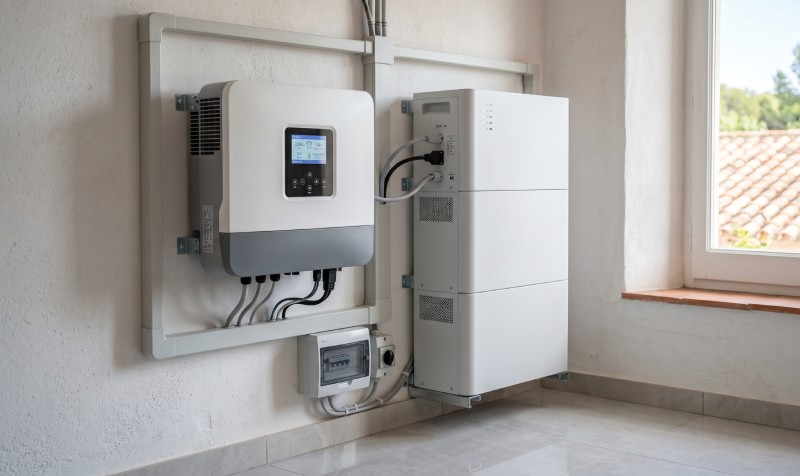 Inversor híbrido y batería de litio para modo isla en una instalación solar